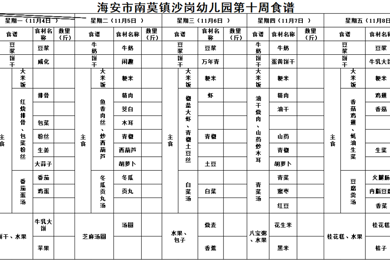 沙岗幼儿园第十周食谱